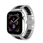 For Apple Watch Series 3 42mm Three-bead Butterfly Buckle Metal Watch Band(Silver Black)