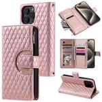 For iPhone 15 Pro Max Glitter Lattice Zipper Wallet Leather Phone Case(Rose Gold)