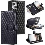 For iPhone 13 Glitter Lattice Zipper Wallet Leather Phone Case(Black)