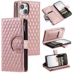 For iPhone 13 Glitter Lattice Zipper Wallet Leather Phone Case(Rose Gold)