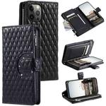 For iPhone 12 / 12 Pro Glitter Lattice Zipper Wallet Leather Phone Case(Black)