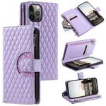 For iPhone 11 Pro Max Glitter Lattice Zipper Wallet Leather Phone Case(Purple)