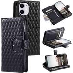 For iPhone 11 Glitter Lattice Zipper Wallet Leather Phone Case(Black)
