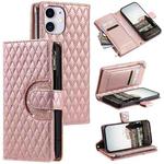 For iPhone 11 Glitter Lattice Zipper Wallet Leather Phone Case(Rose Gold)