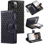For iPhone 11 Pro Glitter Lattice Zipper Wallet Leather Phone Case(Black)