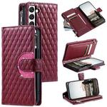 For Samsung Galaxy S22 5G Glitter Lattice Zipper Wallet Leather Phone Case(Wine Red)