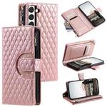 For Samsung Galaxy S22 5G Glitter Lattice Zipper Wallet Leather Phone Case(Rose Gold)