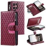 For Samsung Galaxy S22 Ultra 5G Glitter Lattice Zipper Wallet Leather Phone Case(Wine Red)