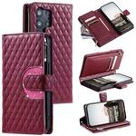 For Samsung Galaxy S23 Ultra 5G Glitter Lattice Zipper Wallet Leather Phone Case(Wine Red)