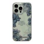 For iPhone 15 Pro Max Crystal Ice Cooling Shockproof TPU Phone Case(Dark Blue Flower)