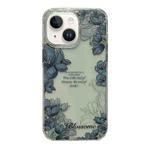 For iPhone 14 Crystal Ice Cooling Shockproof TPU Phone Case(Dark Blue Flower)