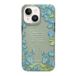 For iPhone 14 Crystal Ice Cooling Shockproof TPU Phone Case(Blue Flower)