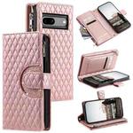 For Google Pixel 7a Glitter Lattice Zipper Wallet Leather Phone Case(Rose Gold)