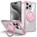 For iPhone 15 Pro Max Gold Shield CD Pattern MagSafe Magnetic Phone Case with Rotating Stand(Transparent Pink)