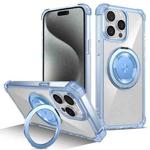 For iPhone 15 Pro Max Gold Shield CD Pattern MagSafe Magnetic Phone Case with Rotating Stand(Transparent Blue)