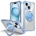 For iPhone 15 Plus Gold Shield CD Pattern MagSafe Magnetic Phone Case with Rotating Stand(Transparent Blue)