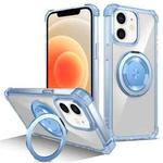 For iPhone 12 Gold Shield CD Pattern MagSafe Magnetic Phone Case with Rotating Stand(Transparent Blue)