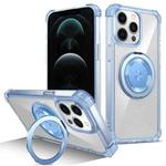 For iPhone 12 Pro Gold Shield CD Pattern MagSafe Magnetic Phone Case with Rotating Stand(Transparent Blue)