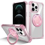 For iPhone 12 Pro Max Gold Shield CD Pattern MagSafe Magnetic Phone Case with Rotating Stand(Transparent Pink)