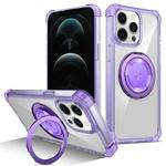 For iPhone 12 Pro Max Gold Shield CD Pattern MagSafe Magnetic Phone Case with Rotating Stand(Transparent Purple)