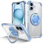 For iPhone 16 Plus Gold Shield CD Pattern MagSafe Magnetic Phone Case with Rotating Stand(Transparent Blue)