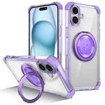 For iPhone 16 Plus Gold Shield CD Pattern MagSafe Magnetic Phone Case with Rotating Stand(Transparent Purple)