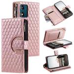 For Motorola Moto E13 Glitter Lattice Zipper Wallet Leather Phone Case(Rose Gold)