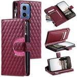 For Motorola Moto G34 Glitter Lattice Zipper Wallet Leather Phone Case(Wine Red)