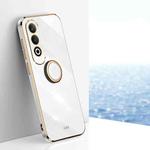 For OPPO K12 XINLI Straight 6D Plating Gold Edge TPU Shockproof Case with Ring Holder(White)