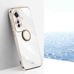For OPPO Reno11 F XINLI Straight 6D Plating Gold Edge TPU Shockproof Case with Ring Holder(White)