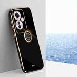 For OPPO Reno11 F XINLI Straight 6D Plating Gold Edge TPU Shockproof Case with Ring Holder(Black)