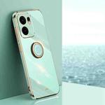 For OPPO Reno13 F 5G Global XINLI Straight Edge 6D Electroplate TPU Phone Case with Ring Holder(Mint Green)