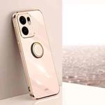 For OPPO Reno13 F 5G Global XINLI Straight Edge 6D Electroplate TPU Phone Case with Ring Holder(Pink)