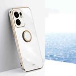 For OPPO Reno13 F 5G Global XINLI Straight Edge 6D Electroplate TPU Phone Case with Ring Holder(White)