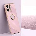 For OPPO Reno14 5G Global XINLI Straight Edge 6D Electroplate TPU Phone Case with Ring Holder(Cherry Purple)