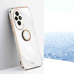 For Honor 200 XINLI Straight 6D Plating Gold Edge TPU Shockproof Case with Ring Holder(White)