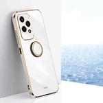 For Honor 200 Lite Global XINLI Straight 6D Plating Gold Edge TPU Shockproof Case with Ring Holder(White)