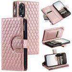 For OPPO A38 4G Glitter Lattice Zipper Wallet Leather Phone Case(Rose Gold)