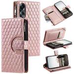 For OPPO A58 4G Glitter Lattice Zipper Wallet Leather Phone Case(Rose Gold)