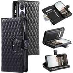 For OPPO A58 5G Glitter Lattice Zipper Wallet Leather Phone Case(Black)
