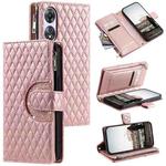 For OPPO A58 5G Glitter Lattice Zipper Wallet Leather Phone Case(Rose Gold)