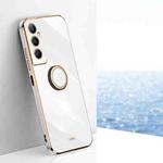 For Realme C65 XINLI Straight 6D Plating Gold Edge TPU Shockproof Case with Ring Holder(White)