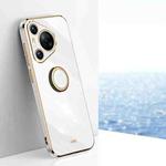 For Huawei Pura 70 XINLI Straight 6D Plating Gold Edge TPU Shockproof Case with Ring Holder(White)