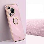 For Huawei Pura 70 XINLI Straight Edge 6D Electroplate TPU Phone Case with Ring Holder(Cherry Purple)