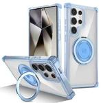 For Samsung Galaxy S24 Ultra 5G Gold Shield CD Pattern MagSafe Magnetic Phone Case with Rotating Stand(Transparent Blue)