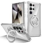 For Samsung Galaxy S24 Ultra 5G Gold Shield CD Pattern MagSafe Magnetic Phone Case with Rotating Stand(Transparent)