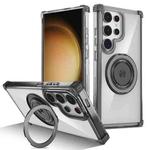 For Samsung Galaxy S23 Ultra 5G Gold Shield CD Pattern MagSafe Magnetic Phone Case with Rotating Stand(Transparent Black)