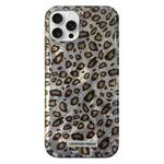 For iPhone 15 Pro Max Feather Leopard Print Pattern Double-layer Acrylic+TPU Shockproof Phone Case(Grey)