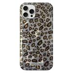 For iPhone 14 Pro Feather Leopard Print Pattern Double-layer Acrylic+TPU Shockproof Phone Case(Grey)