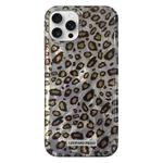 For iPhone 12 Pro Feather Leopard Print Pattern Double-layer Acrylic+TPU Shockproof Phone Case(Grey)